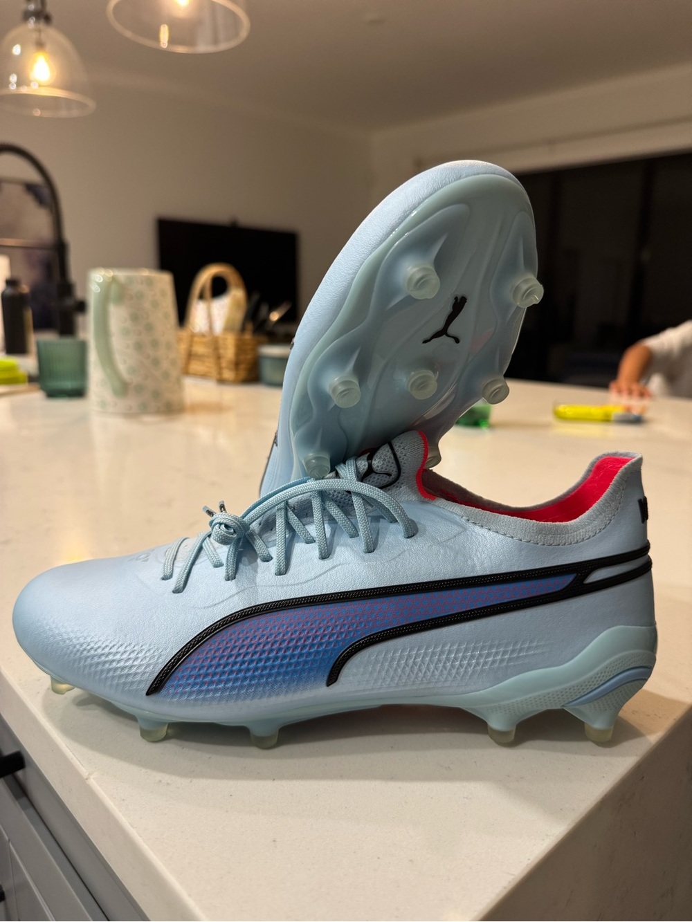 Puma KING Ultimate Ice Blue Soccer Cleats with Iridescent Stripe - 107565-01
